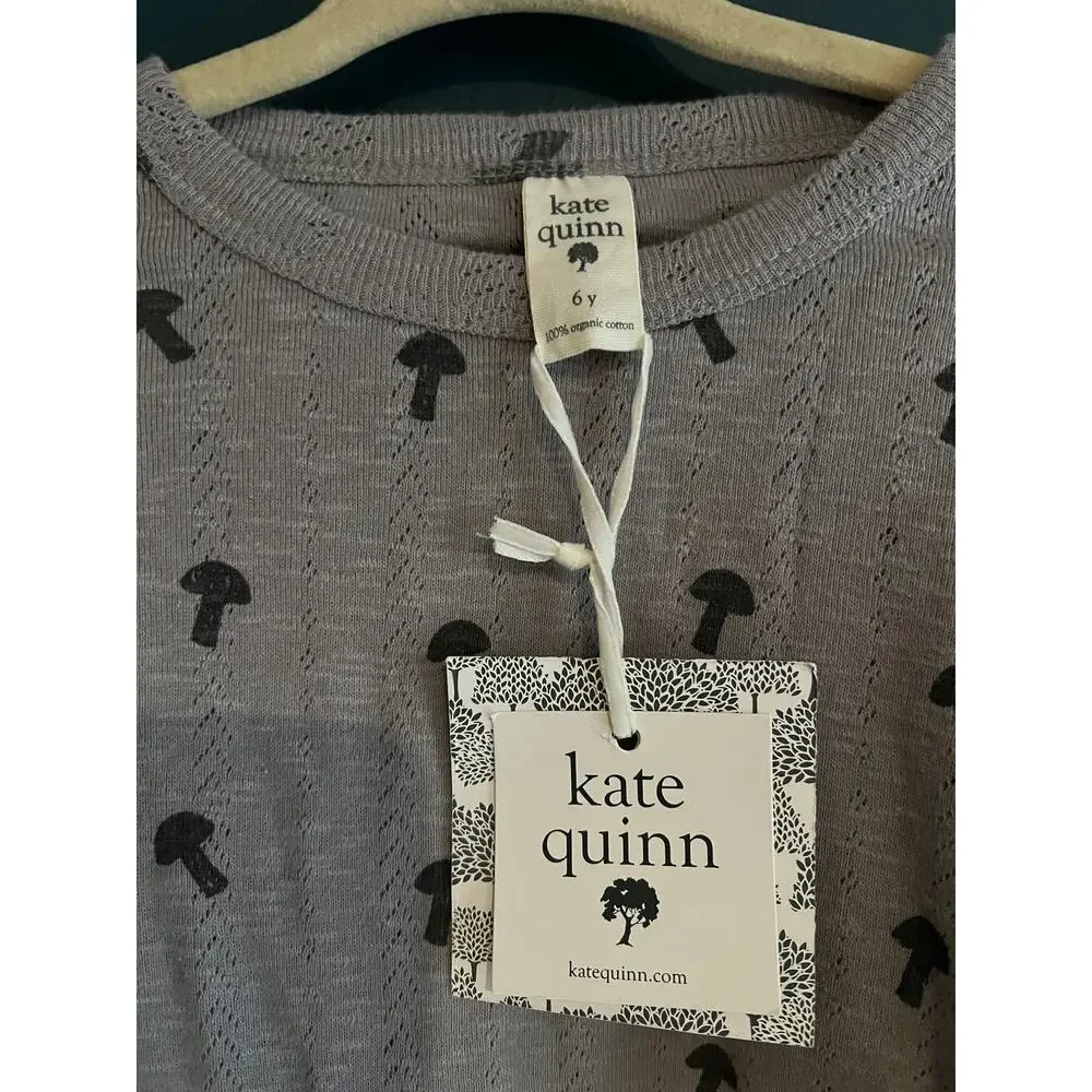 NWT Kate Quinn Pointelle Organic Cotton Shirt Grey Brown Mushroom Size 6y